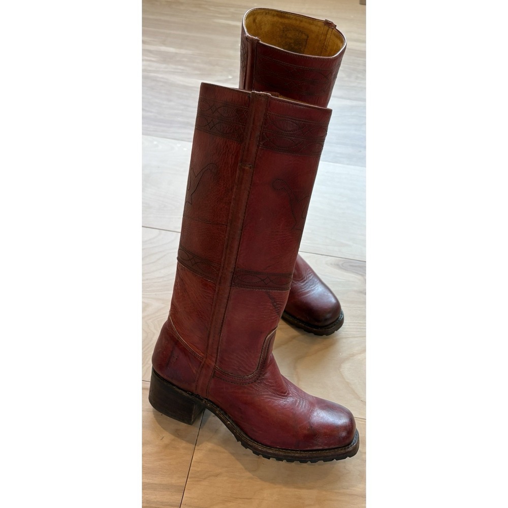 VTG 90s Frye Campus Longhorn Boots Womens Burgundy Leather Square Toe Size 10 - Picture 10 of 14